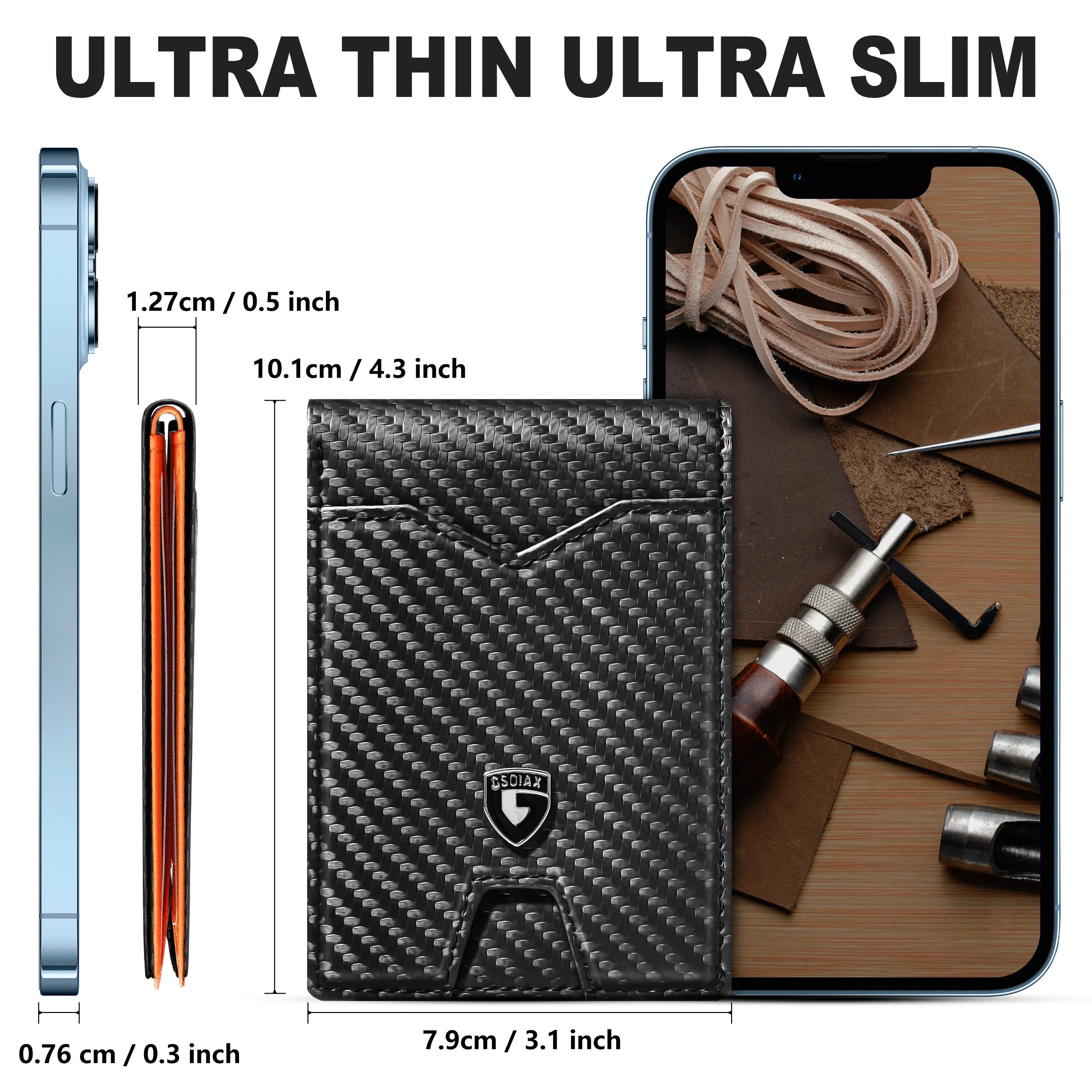 1pc Mens Slim Carbon Fiber Pattern RFID Blocking Wallet - Microfiber Credit Card Holder with Geometric Pattern, Simple Style, and Non-Braided Weaving - Includes Gift Box, Perfect for Kings Day