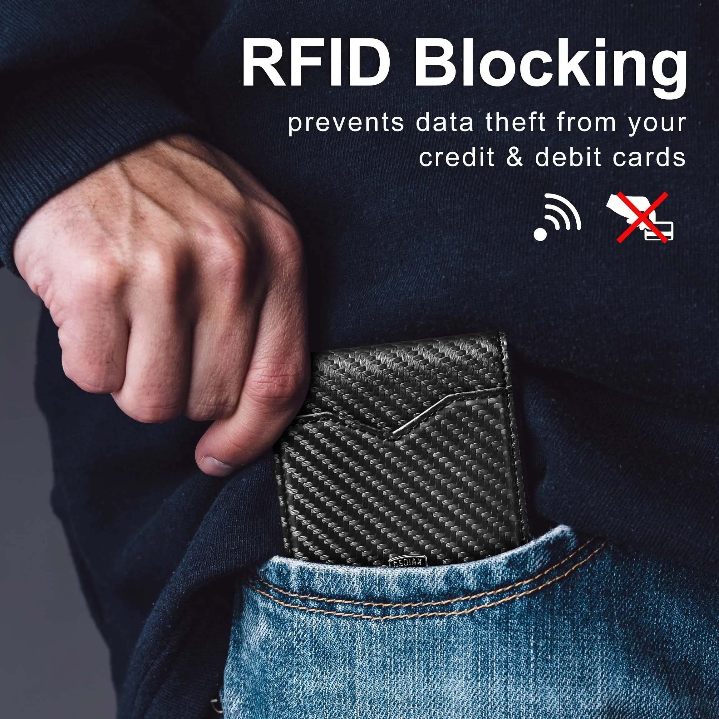 1pc Mens Slim Carbon Fiber Pattern RFID Blocking Wallet - Microfiber Credit Card Holder with Geometric Pattern, Simple Style, and Non-Braided Weaving - Includes Gift Box, Perfect for Kings Day