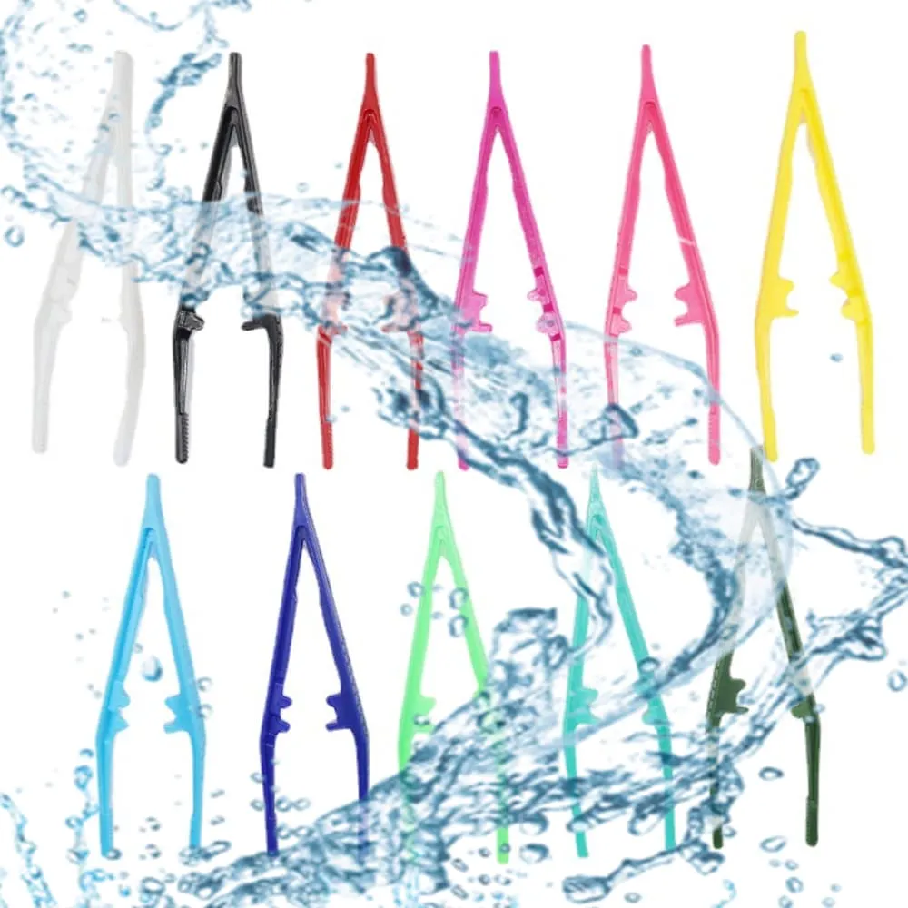 24 Pcs Plastic Colourful Beads Tweezer for Model Building Kits Foreign Body Medical First Aid Disposable Plastic Tweezers DIY Craft Tweezers