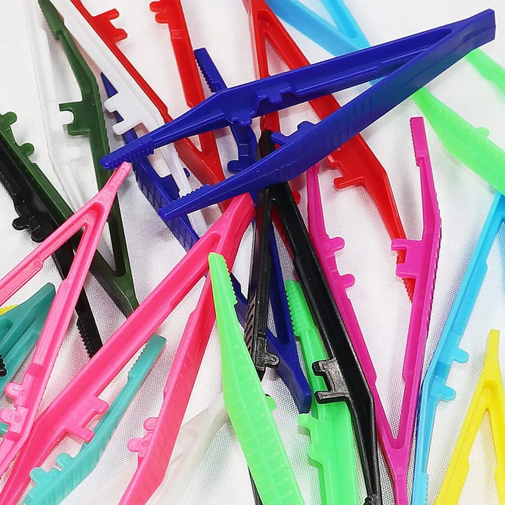 24 Pcs Plastic Colourful Beads Tweezer for Model Building Kits Foreign Body Medical First Aid Disposable Plastic Tweezers DIY Craft Tweezers
