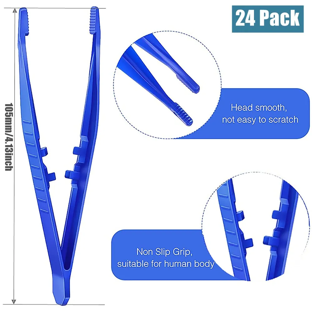 24 Pcs Plastic Colourful Beads Tweezer for Model Building Kits Foreign Body Medical First Aid Disposable Plastic Tweezers DIY Craft Tweezers