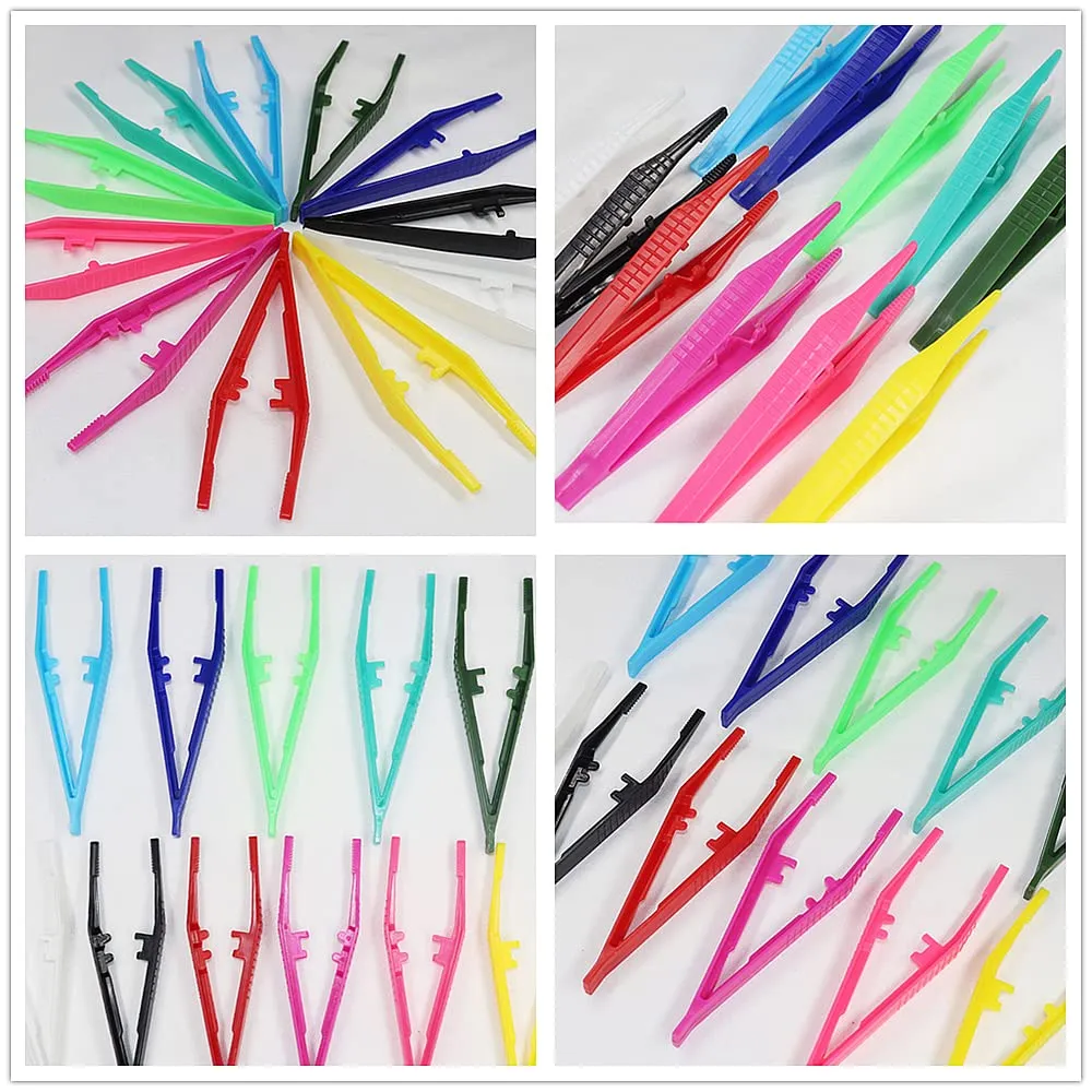 24 Pcs Plastic Colourful Beads Tweezer for Model Building Kits Foreign Body Medical First Aid Disposable Plastic Tweezers DIY Craft Tweezers