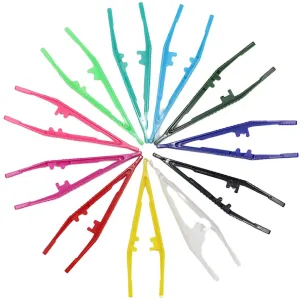24 Pcs Plastic Colourful Beads Tweezer for Model Building Kits Foreign Body Medical First Aid Disposable Plastic Tweezers DIY Craft Tweezers