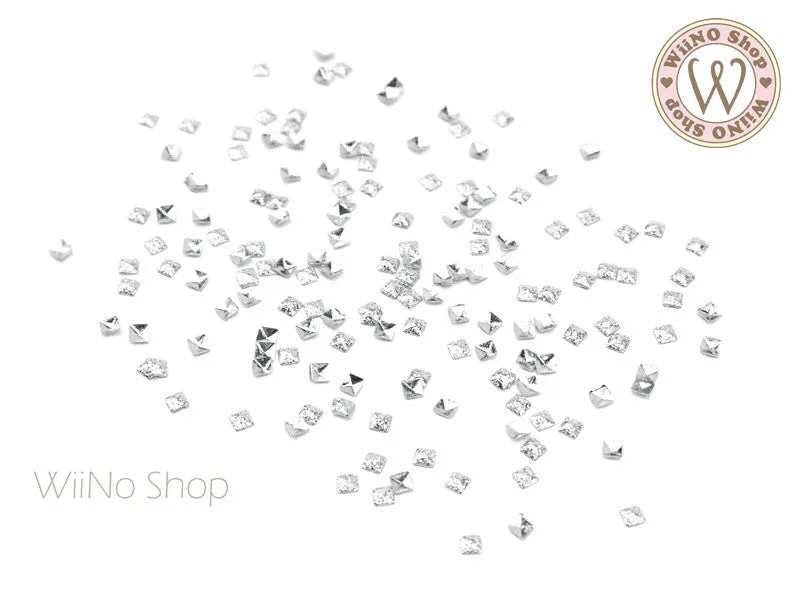 2mm Silver Textured Square Metal Studs - 25 pcs
