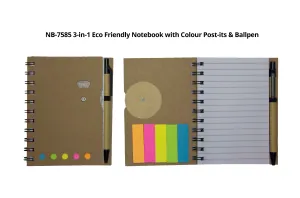 3-in-1 Eco-friendly Notebook with Coloured post-its and ballpoint pen