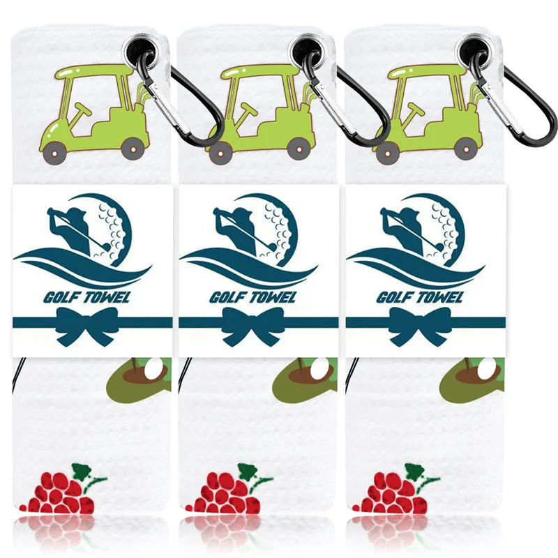 3 Pack Colorful Golf Towels with Clip for Golf Bags