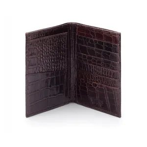 3/4 Tall Leather Bifold Wallet With 6 CC - Brown Croc