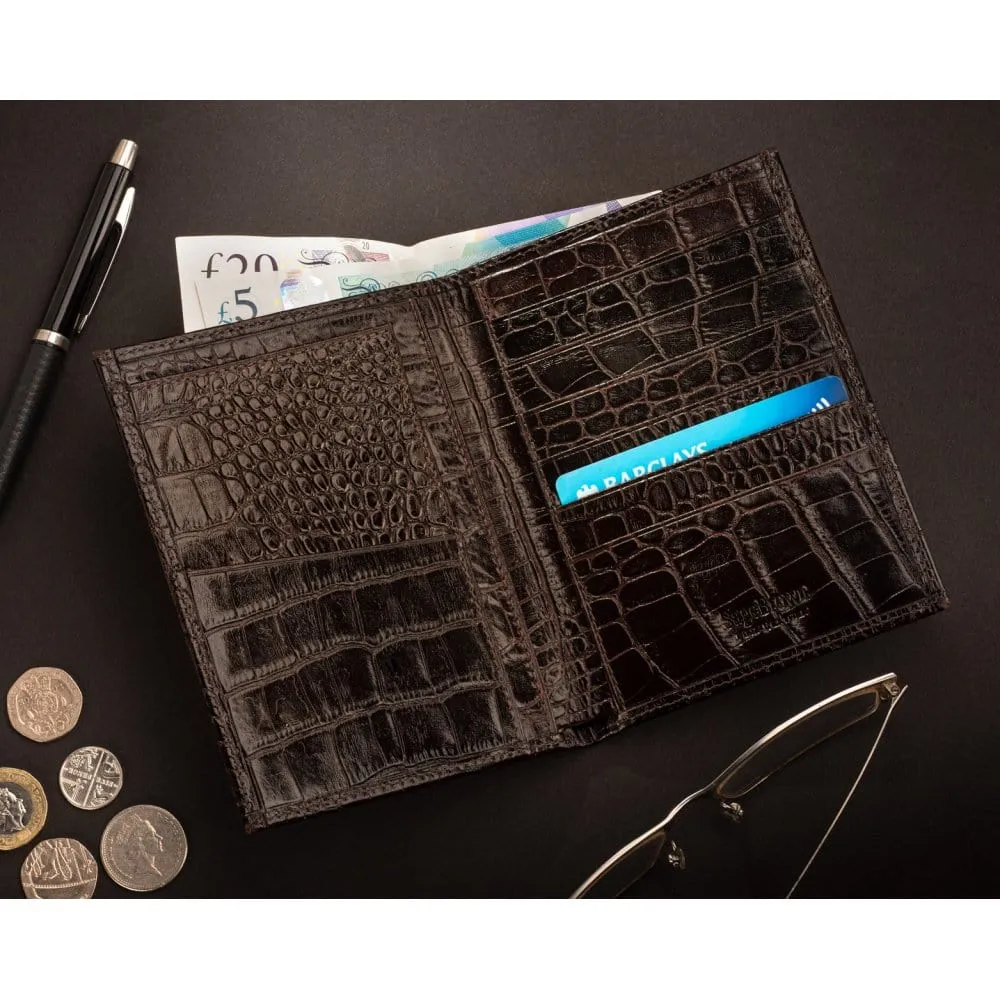 3/4 Tall Leather Bifold Wallet With 6 CC - Brown Croc