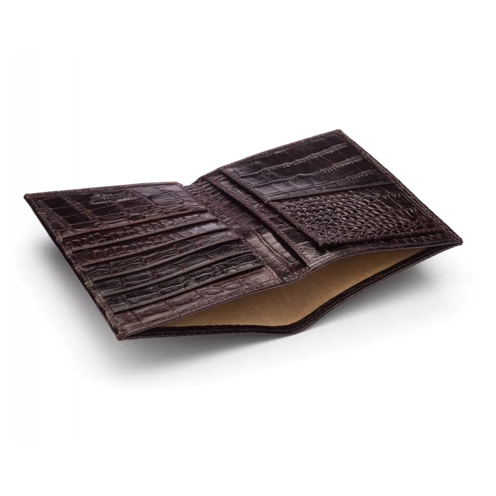3/4 Tall Leather Bifold Wallet With 6 CC - Brown Croc