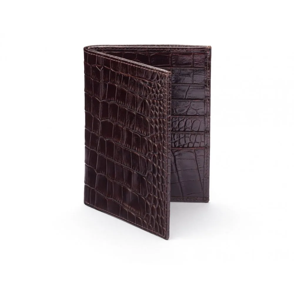 3/4 Tall Leather Bifold Wallet With 6 CC - Brown Croc