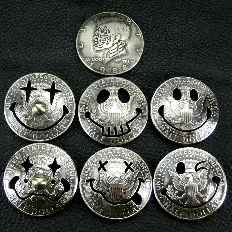 50 Cents Wallet Conchos Coin Emoji Skull Conchos Button Conchos Screw Back Decorate Concho Emoji Coin Cent Biker Wallet Concho Wallet Conchos