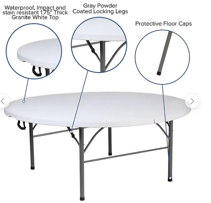 60" Round Granite White Plastic Folding Table