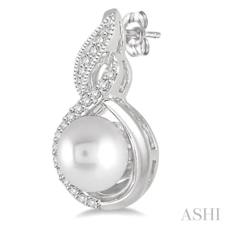 6MM Cultured Pearls and 1/10 Ctw Round Cut Diamond Fancy Earrings in 10K White Gold