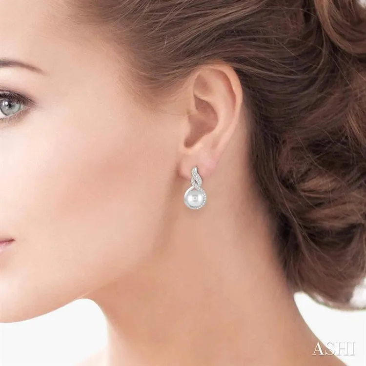 6MM Cultured Pearls and 1/10 Ctw Round Cut Diamond Fancy Earrings in 10K White Gold