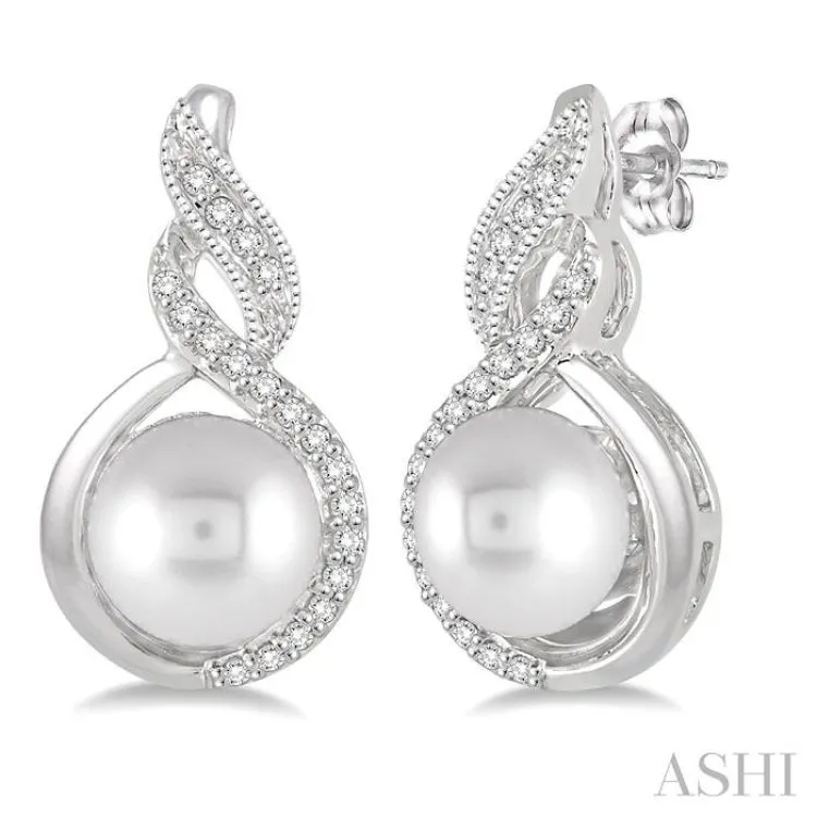 6MM Cultured Pearls and 1/10 Ctw Round Cut Diamond Fancy Earrings in 10K White Gold