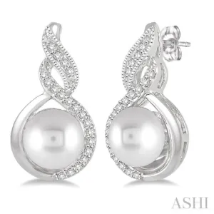 6MM Cultured Pearls and 1/10 Ctw Round Cut Diamond Fancy Earrings in 10K White Gold