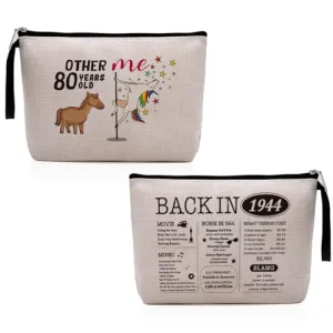 80th Birthday Gifts for Women Makeup Bag 80 Year Old Birthday Gifts Funny Unicorn Gifts Turning 80 Cosmetic Bag 80th Birthday Party Favors Zipper Pouch Bag Travel Toiletry Bag Cheer to 80 Years