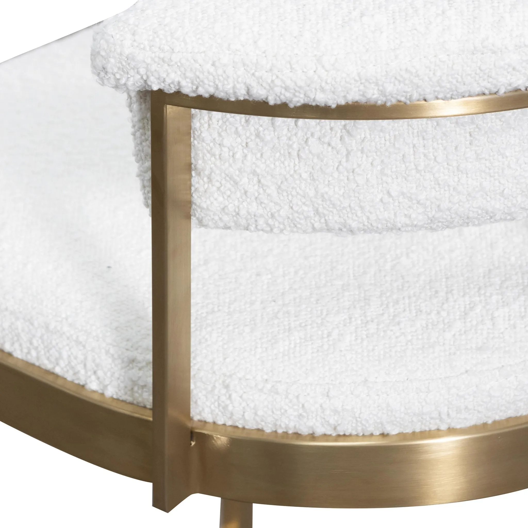 Adela Daisy White Boucle Bar Stool - Brushed Gold Base - Last One