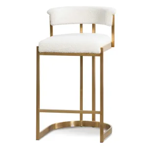Adela Daisy White Boucle Bar Stool - Brushed Gold Base - Last One