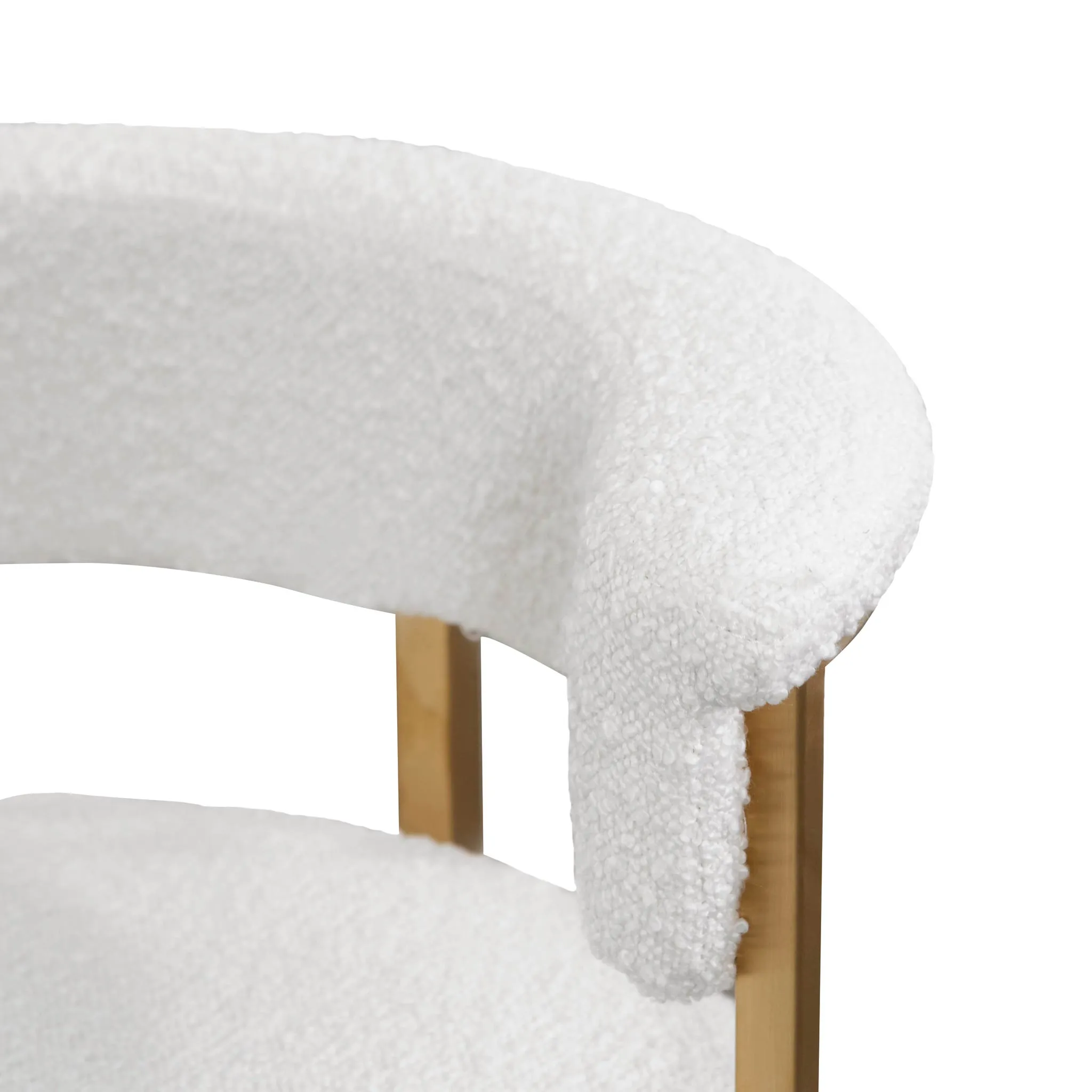 Adela Daisy White Boucle Bar Stool - Brushed Gold Base - Last One