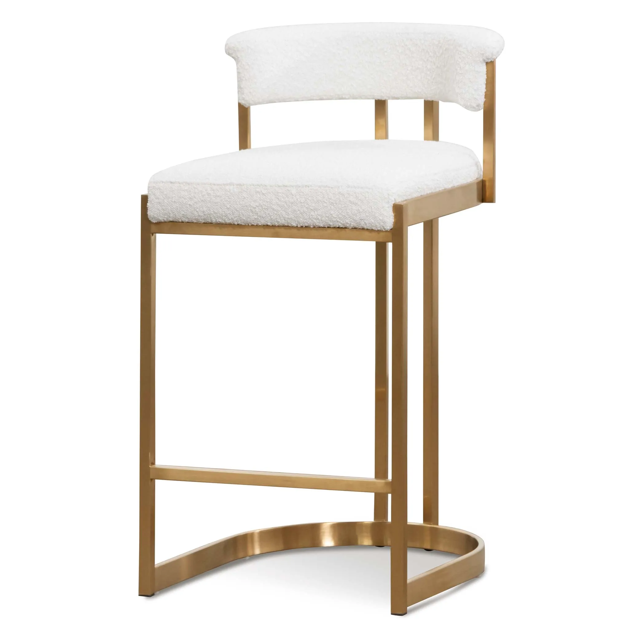 Adela Daisy White Boucle Bar Stool - Brushed Gold Base - Last One