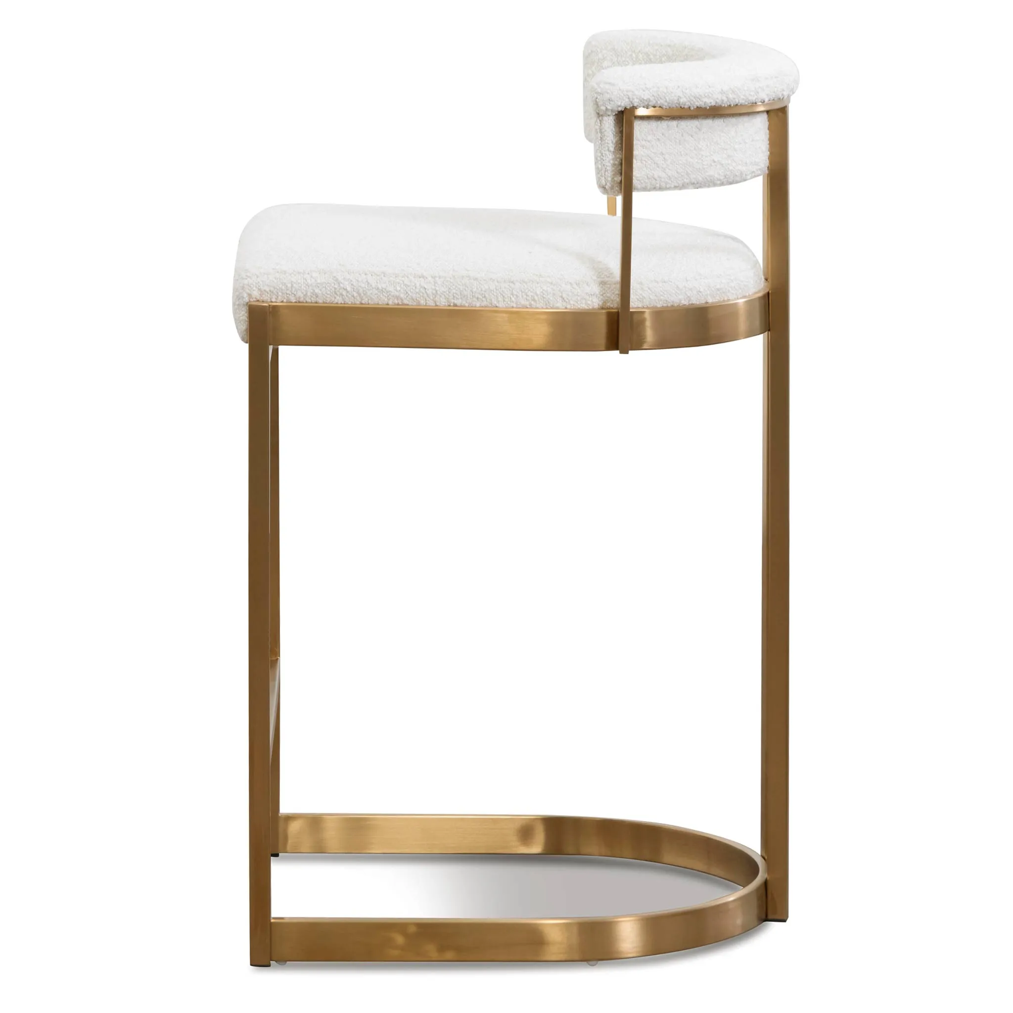 Adela Daisy White Boucle Bar Stool - Brushed Gold Base - Last One