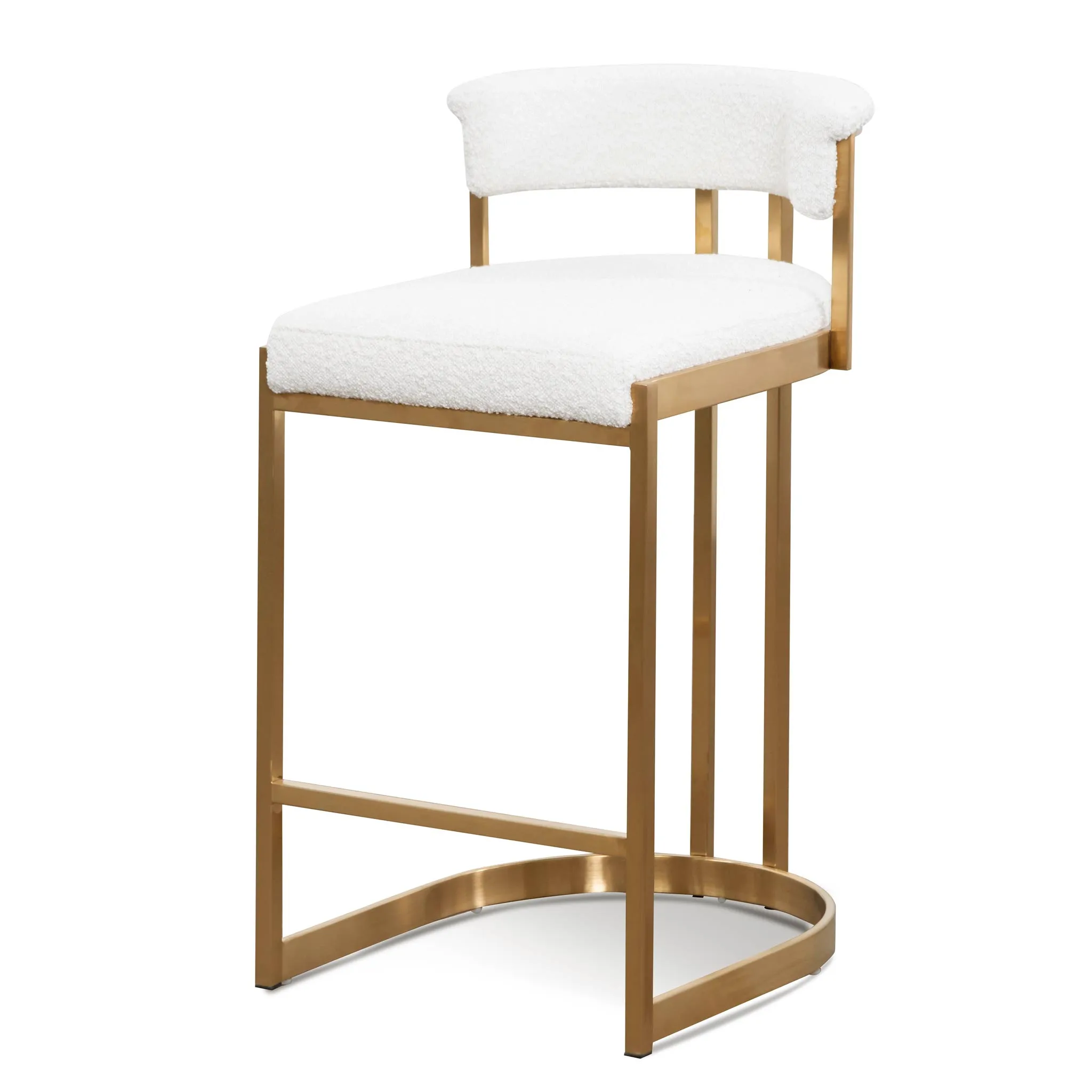 Adela Daisy White Boucle Bar Stool - Brushed Gold Base - Last One