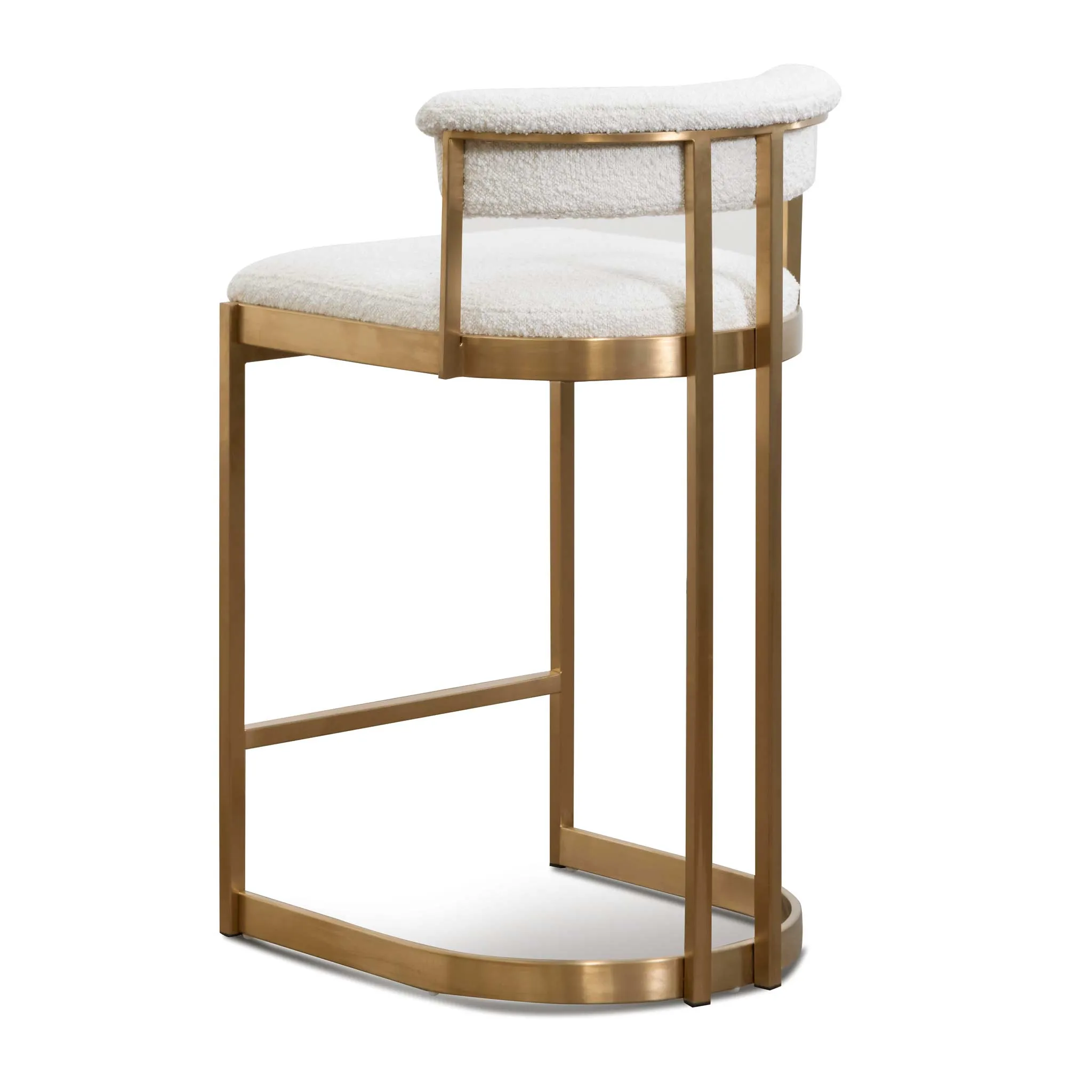 Adela Daisy White Boucle Bar Stool - Brushed Gold Base - Last One