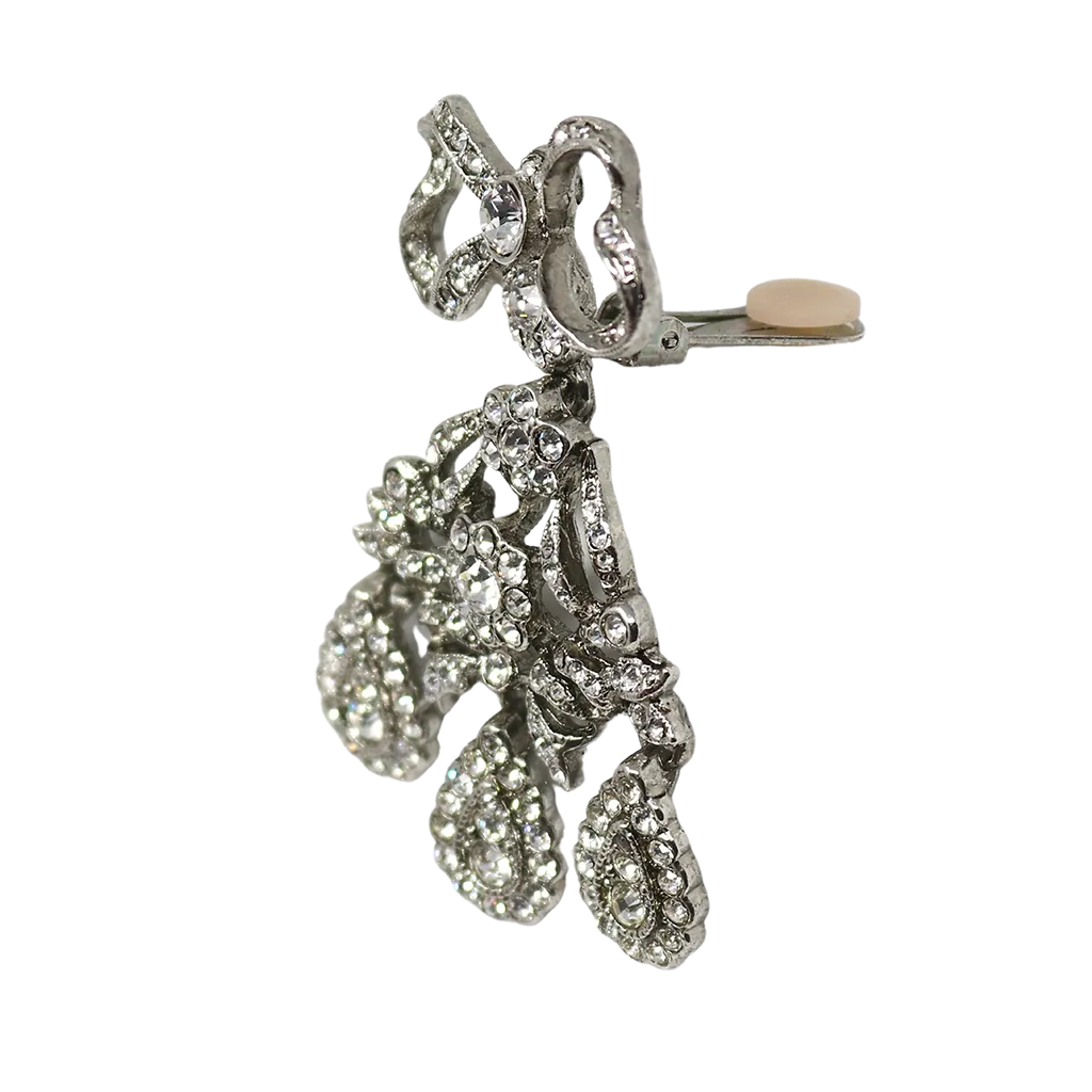 Antique Silver Bow Top Clip Earrings