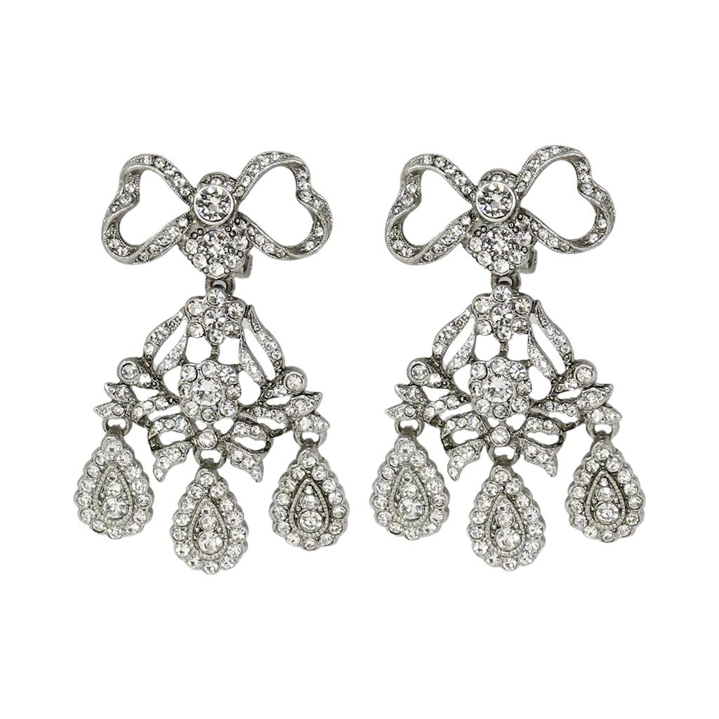 Antique Silver Bow Top Clip Earrings
