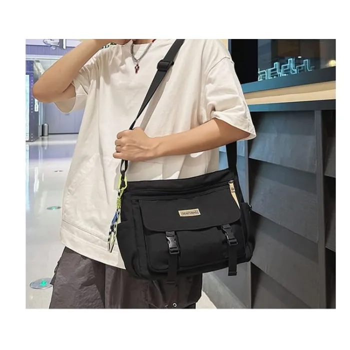 Applique Buckled Multi-Pocket Crossbody Bag / Bag Charm / Set