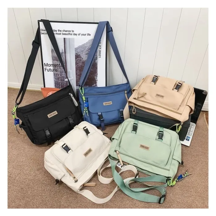 Applique Buckled Multi-Pocket Crossbody Bag / Bag Charm / Set