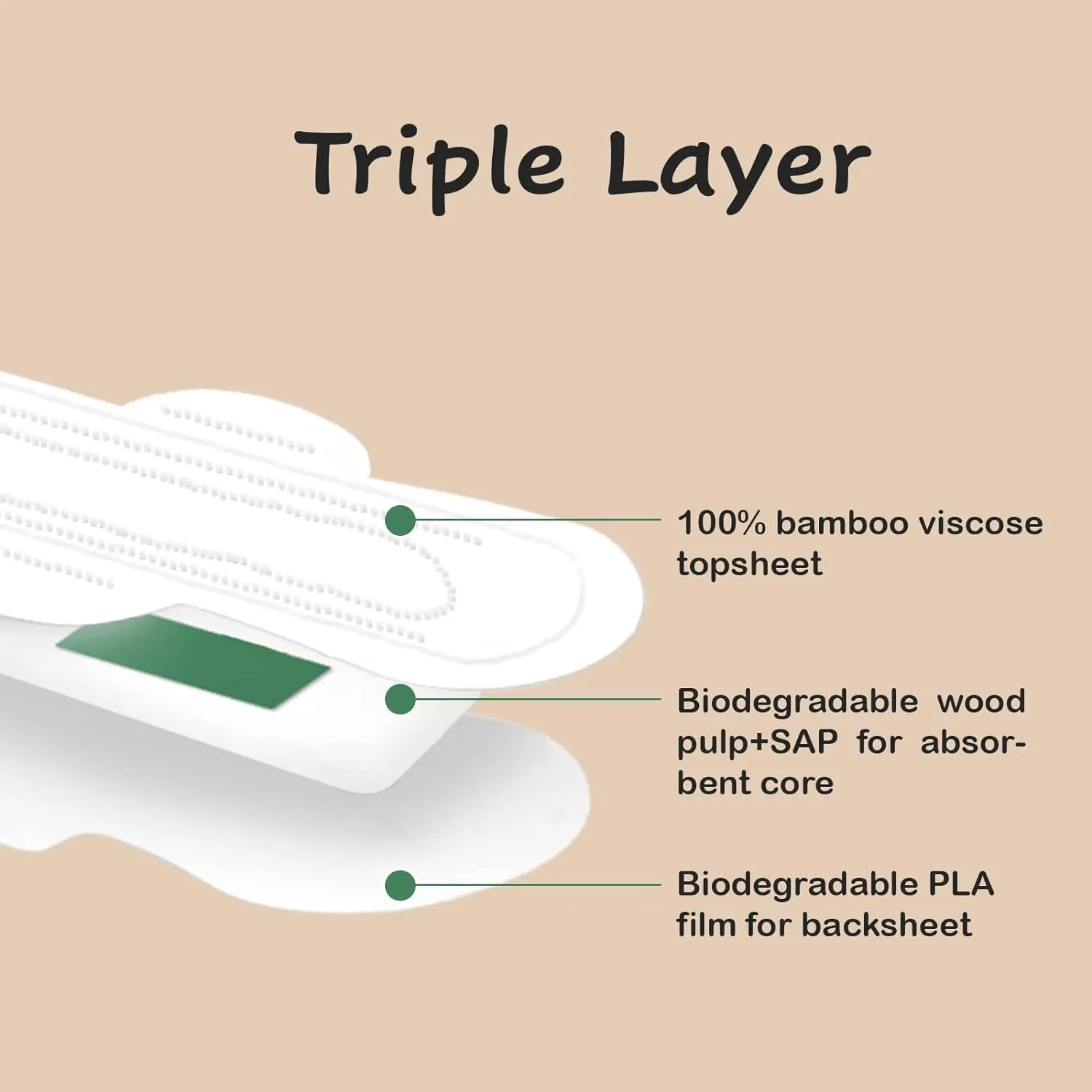 Bamboo Viscose Sanitary Pads with Wings 100% Natural Sanitary Pads Chlorine and Fragrance Free Heavy Absorbency Sanitary Napkins for Women 8 Count