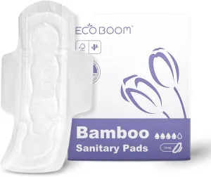 Bamboo Viscose Sanitary Pads with Wings 100% Natural Sanitary Pads Chlorine and Fragrance Free Heavy Absorbency Sanitary Napkins for Women 8 Count