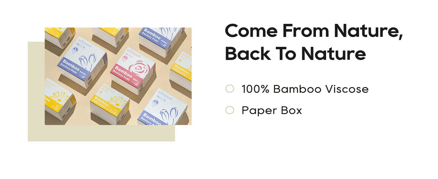 Bamboo Viscose Sanitary Pads with Wings 100% Natural Sanitary Pads Chlorine and Fragrance Free Heavy Absorbency Sanitary Napkins for Women 8 Count