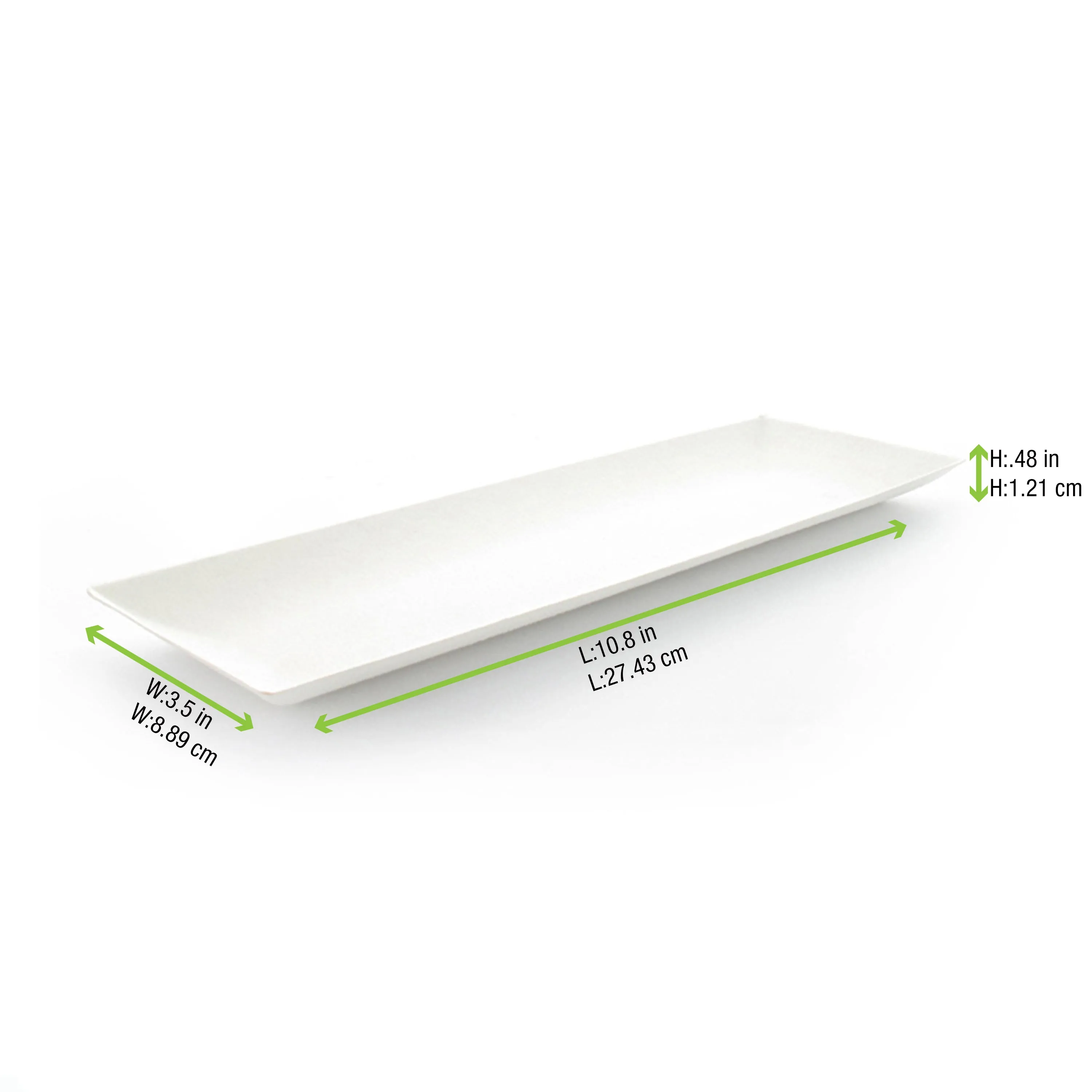 Bio N Chic Rectangular Sugarcane Plate - L:10.8 X W:3.5 X H:.48in 100 Pcs/Cs