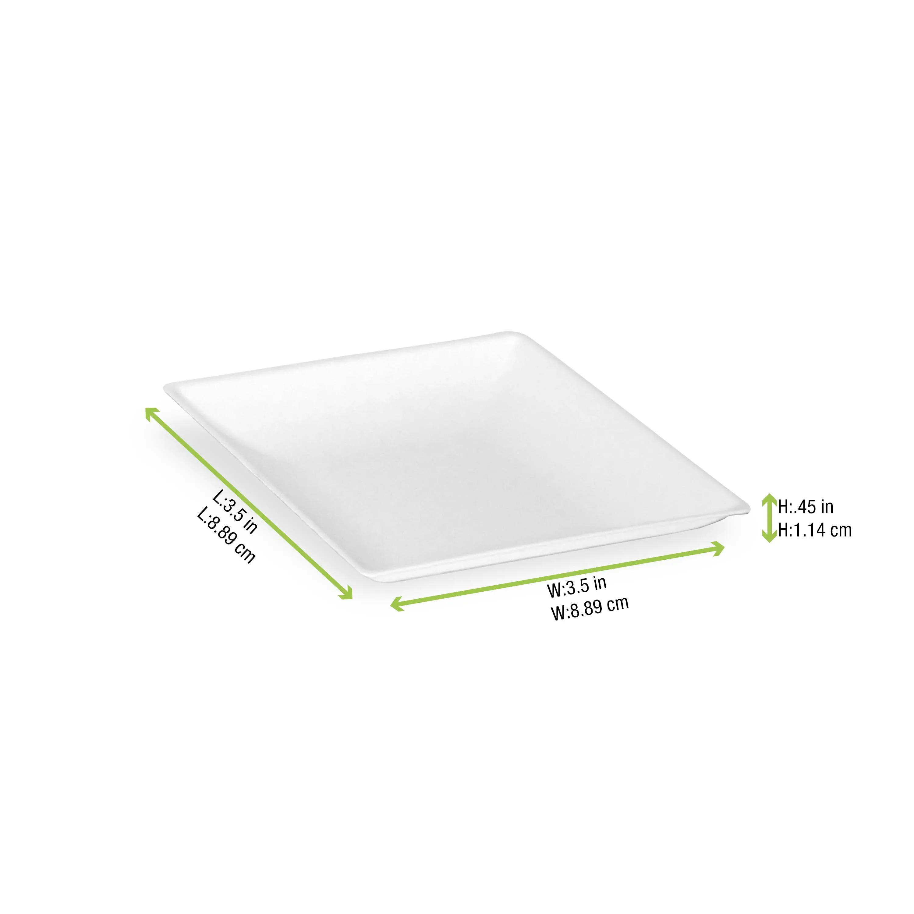 Bionchic Mini White Sugarcane Plate - L:3.5 X W:3.5 X H:.45in 100 Pcs/Cs