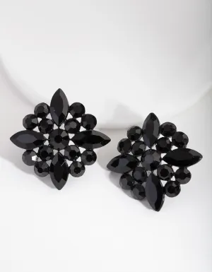 Black Gem Cluster Stud Earrings
