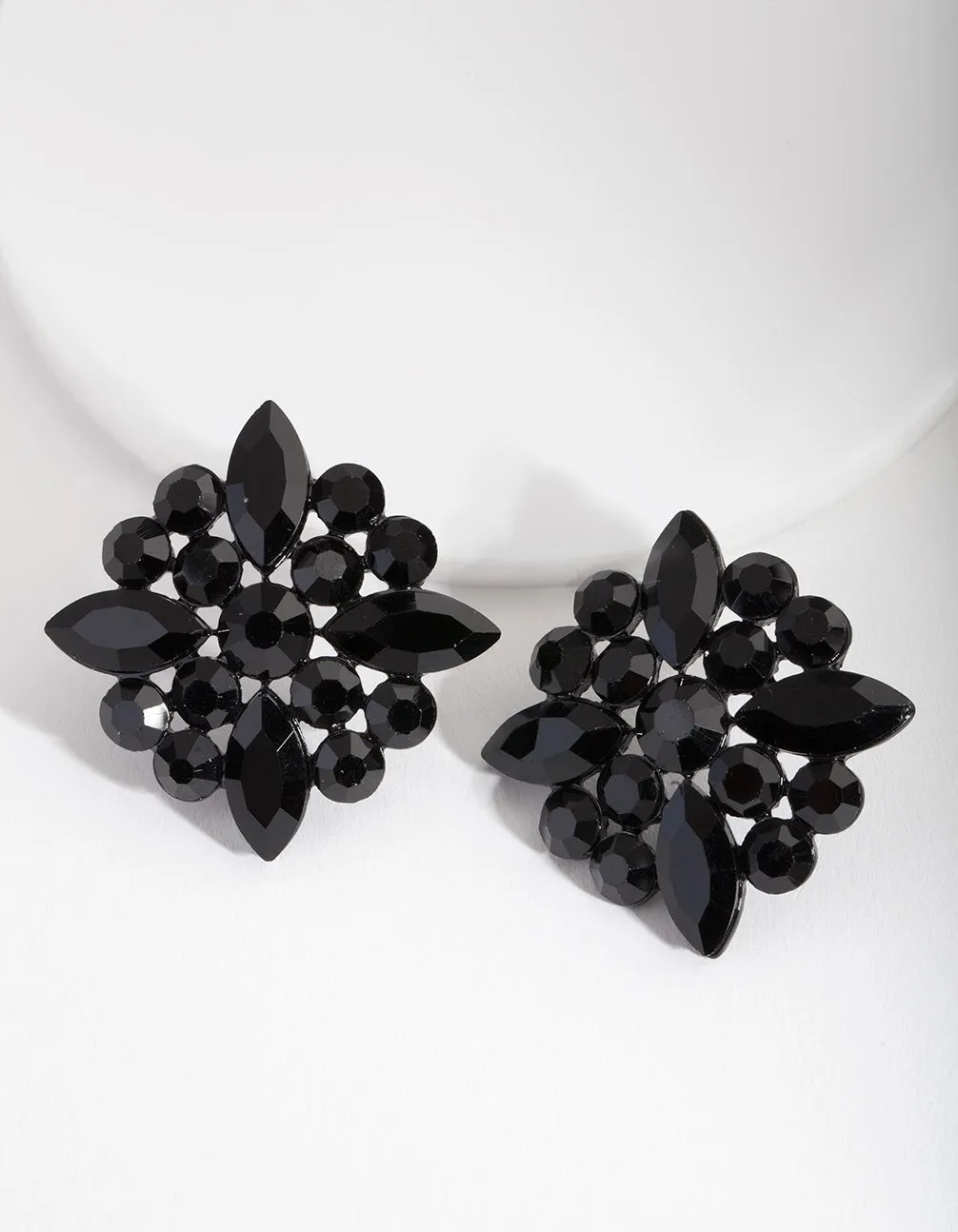 Black Gem Cluster Stud Earrings
