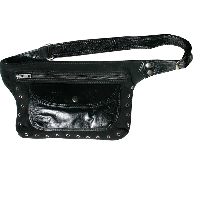 Black Suede & Leather Fanny Pack