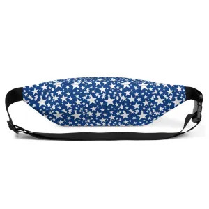 Blue White Stars Fanny Pack, Star Pattern Over The Waist Belt Shoulder Bag- Made in USA/EU