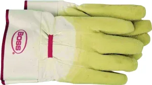 Boss 8424L Protective Gloves, L, Band Top Cuff, Cotton/Polyester Glove, White/Yellow :PR: QUANTITY: 1