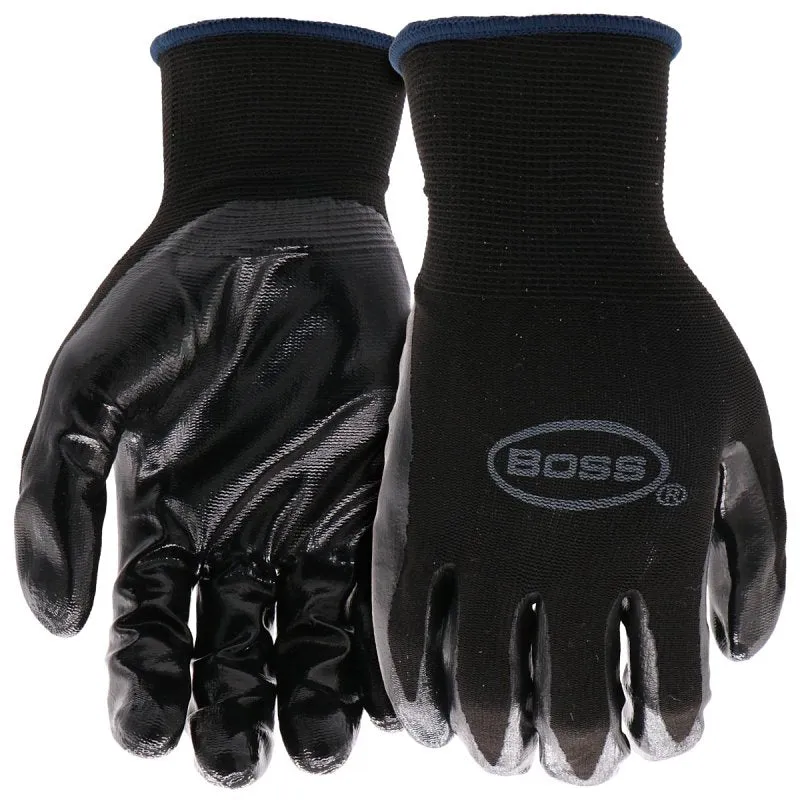 Boss Grip Series B31191-L Coated Gloves, L, Knit Wrist Cuff, Nitrile Coating, Nylon, Black :PR: QUANTITY: 1