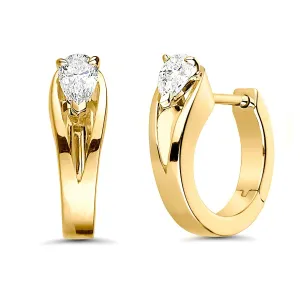 Brass 18k Rose Gold Pear Crystal Solitaire Huggie Earring Pair For Women