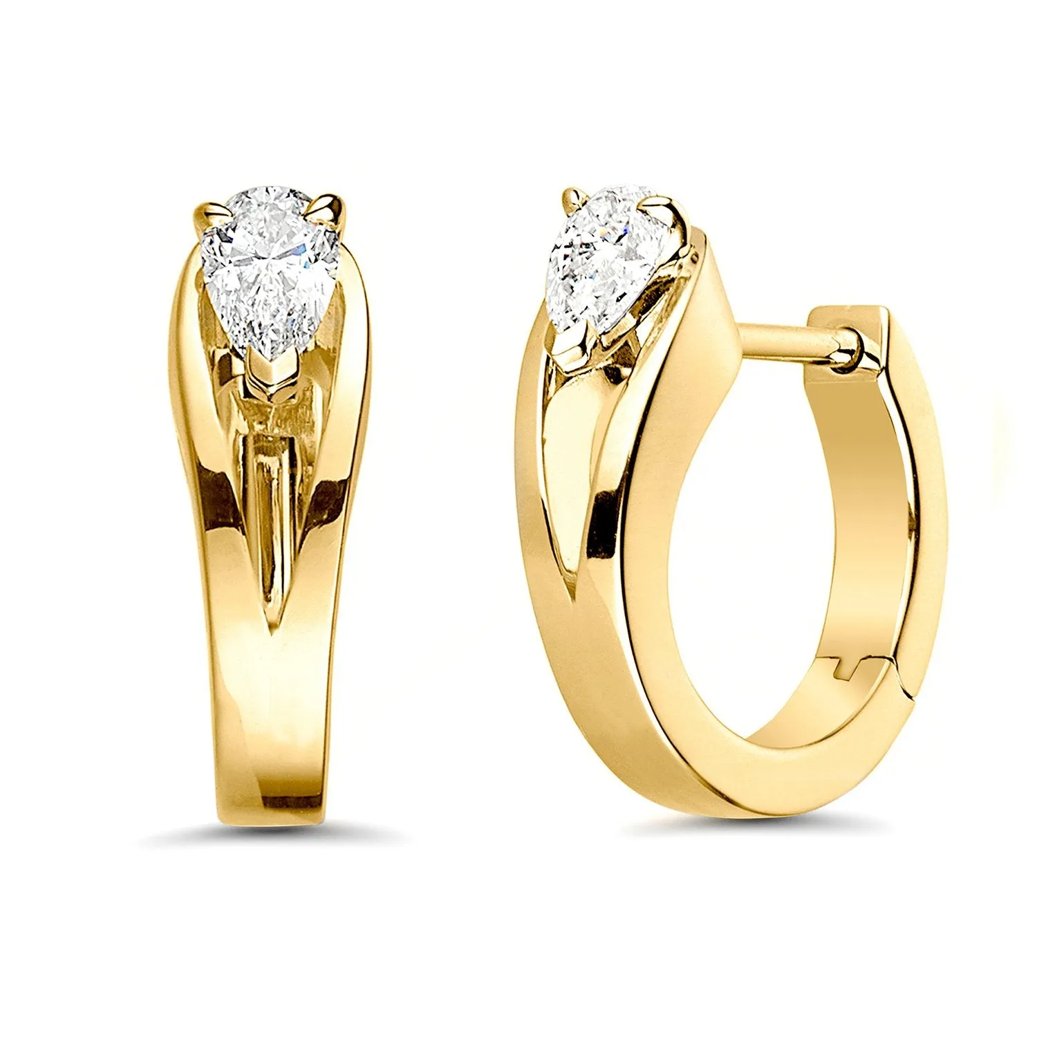 Brass 18k Rose Gold Pear Crystal Solitaire Huggie Earring Pair For Women