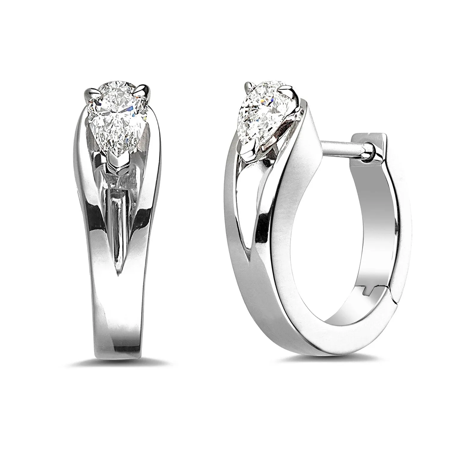 Brass 18k Rose Gold Pear Crystal Solitaire Huggie Earring Pair For Women
