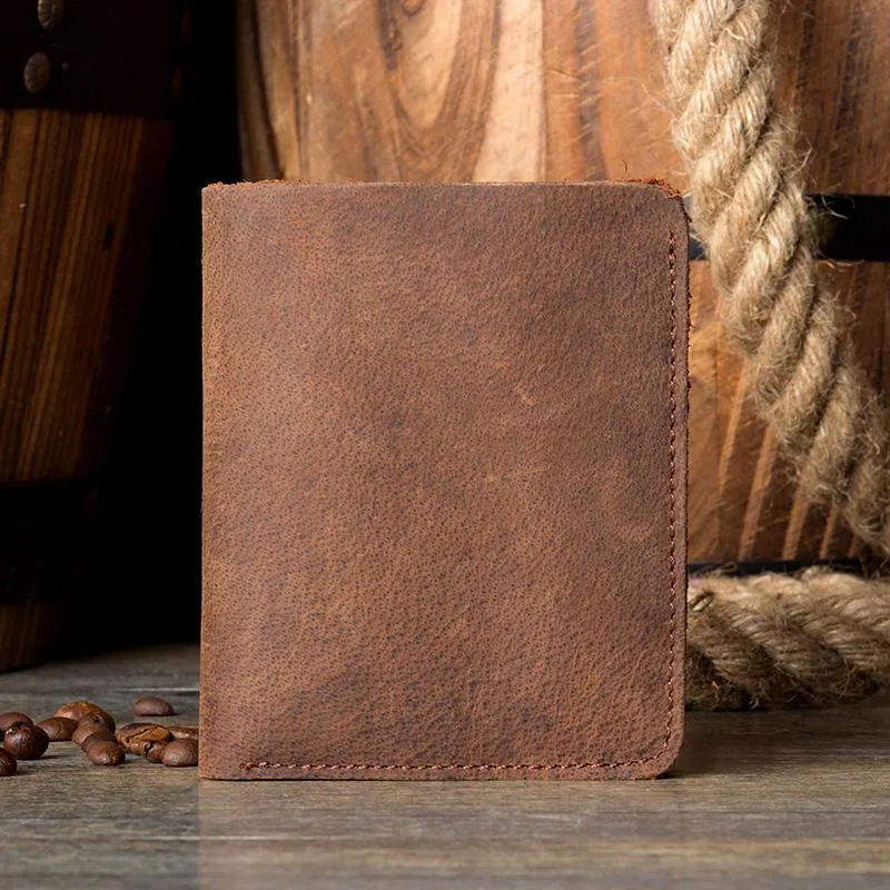 Brown Cool Leather Mens Bifold Small Wallet Thin Front Pocket Wallets Slim billfold Wallet for Men