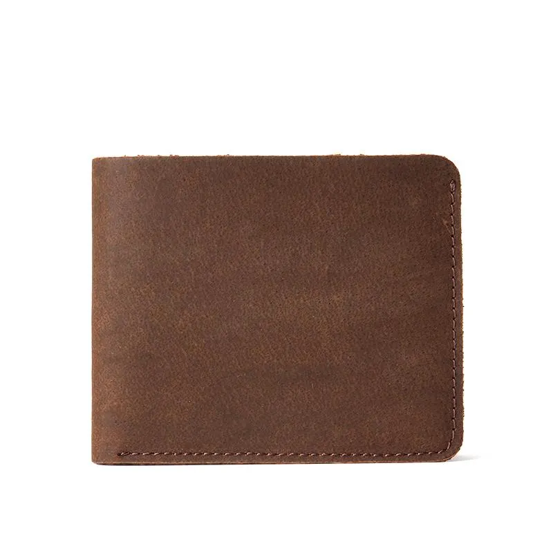 Brown Cool Leather Mens Bifold Small Wallet Thin Front Pocket Wallets Slim billfold Wallet for Men