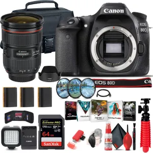Canon EOS 80D DSLR Camera (Body Only) (1263C004)   Canon EF 24-70mm Lens   64GB Ultimate Bundle