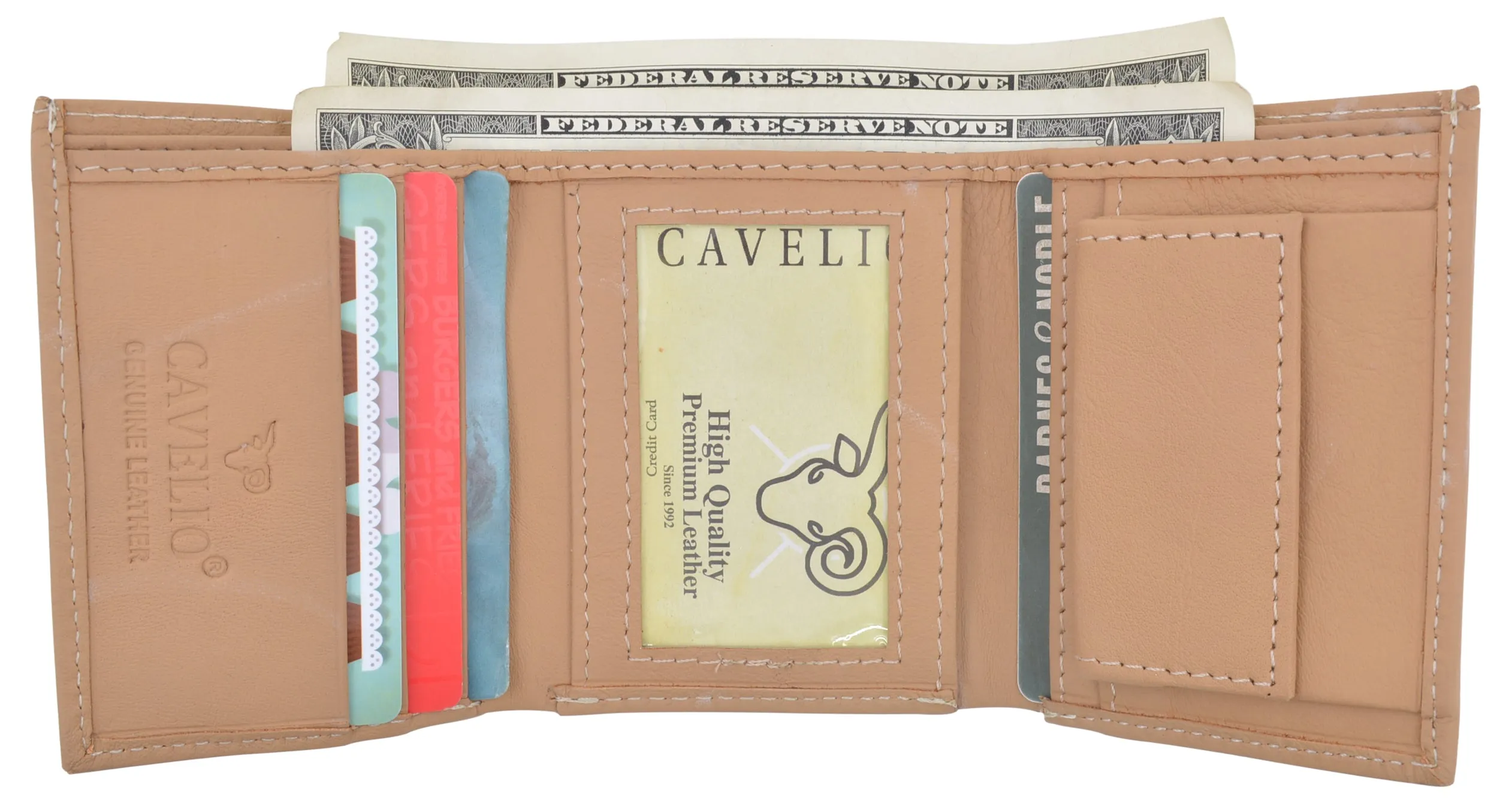 Cavelio Premium Leather Men's Small Trifold Credit Card ID Holder Wallet with Coin Pouch